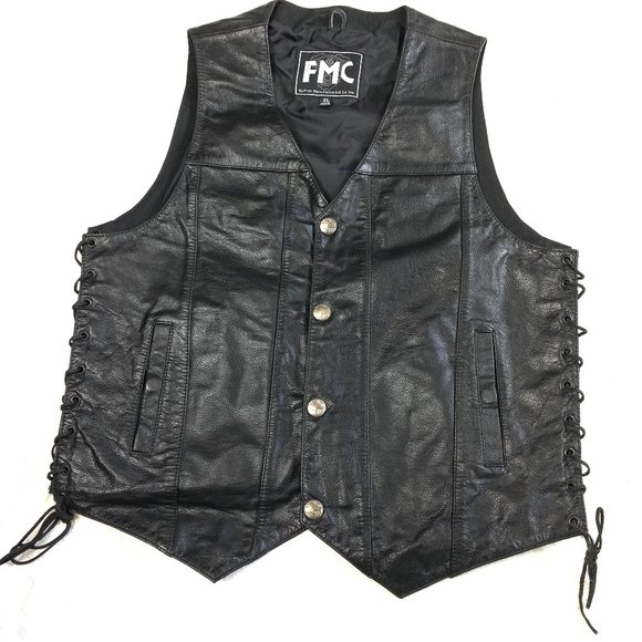 FMC Moto Western Concealed Carry Leather Side Laced Vest Sz XL EUC Vtg - Picture 2 of 12